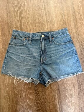 Madewell Medium Blue High-Rise Frayed Hem Denim Shorts